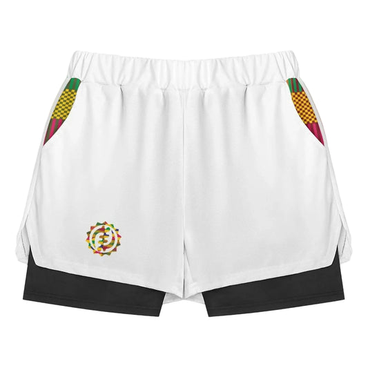 White shorts with colorful accents on a white background